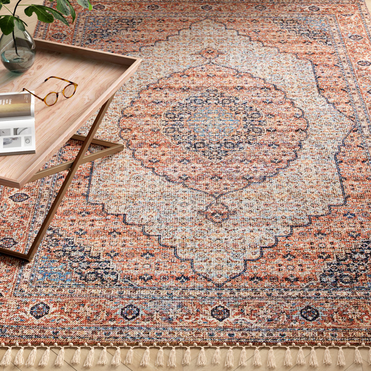 Mercury Row® Hayley Oriental Flatweave Area Rug in Orange/Blue Wayfair